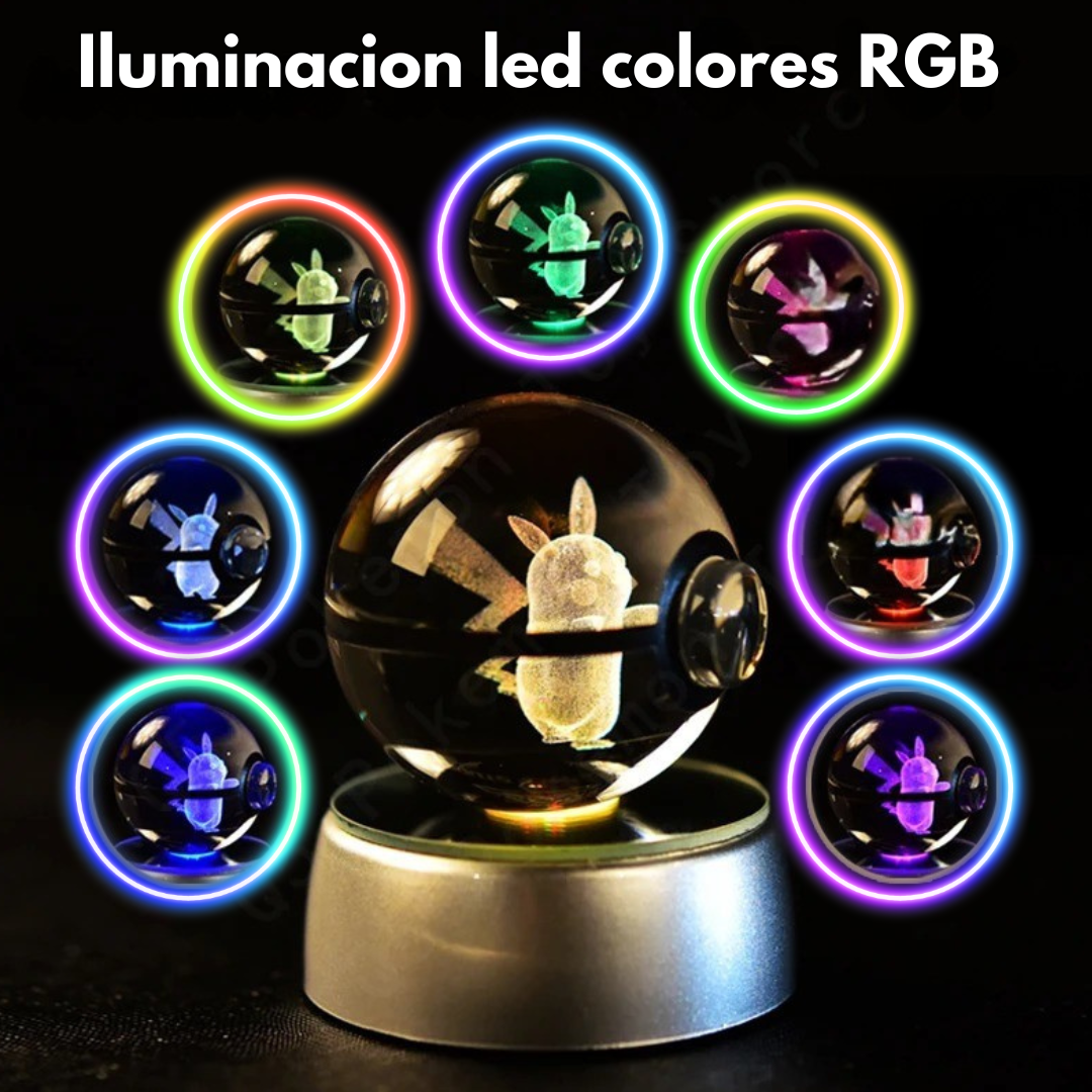 Lampara Pokeballs de cristal con luz Led RGB