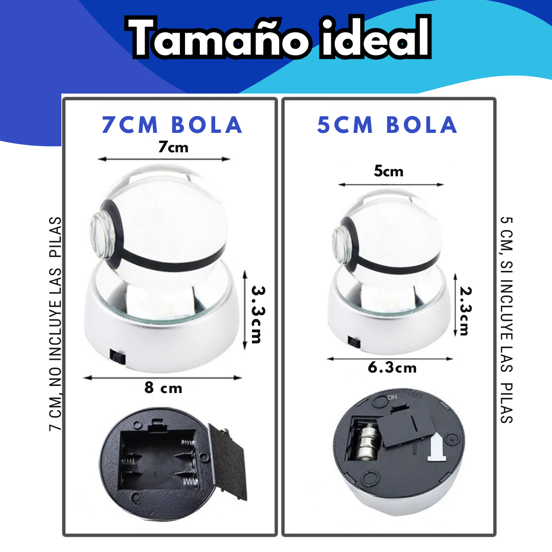 Lampara Pokeballs de cristal con luz Led RGB