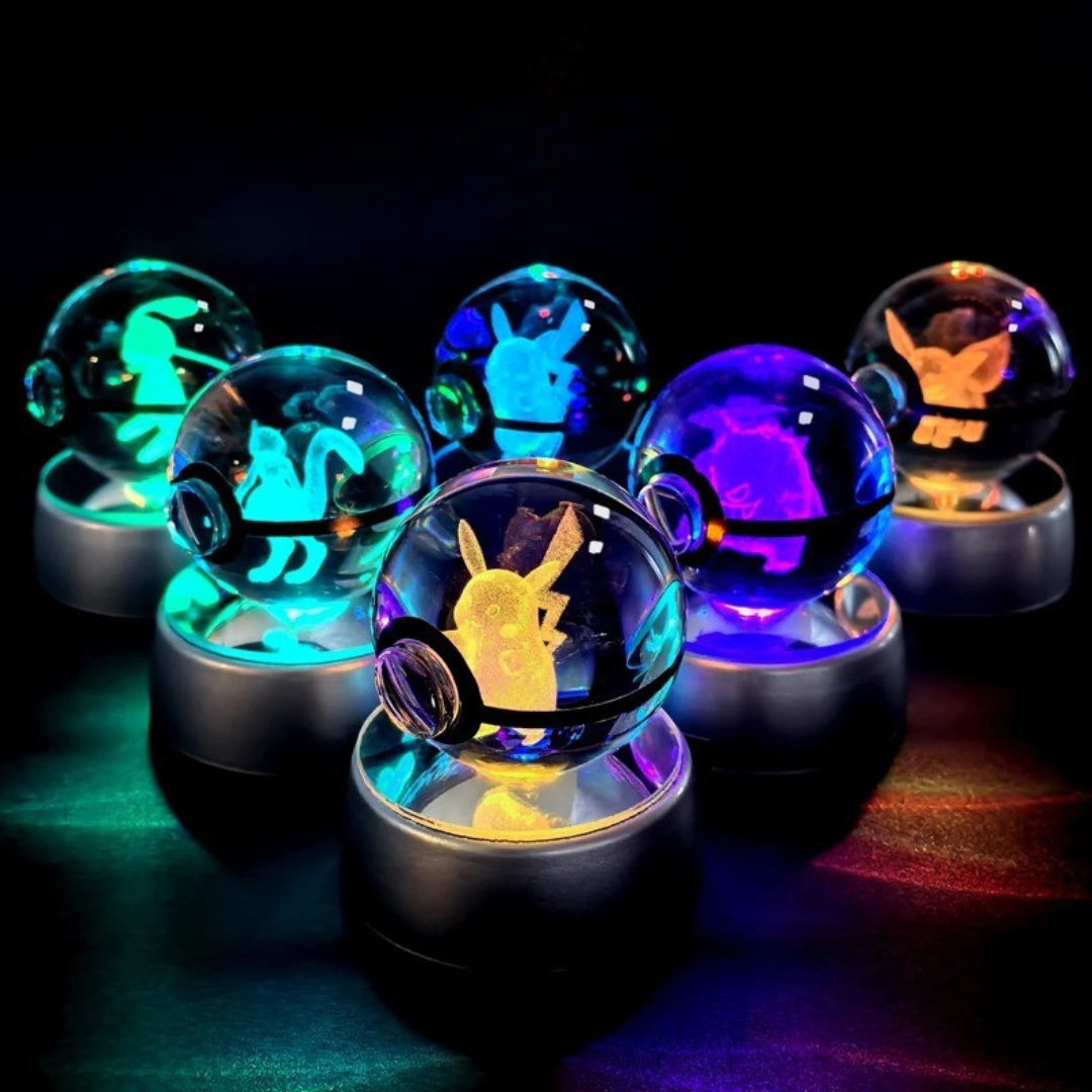 Lampara Pokeballs de cristal con luz Led RGB