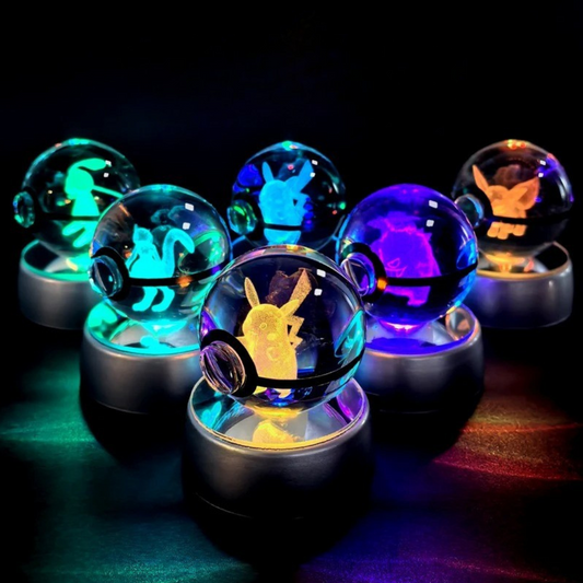 Lampara Pokeballs de cristal con luz Led RGB