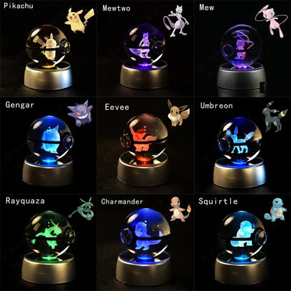 Lampara Pokeballs de cristal con luz Led RGB
