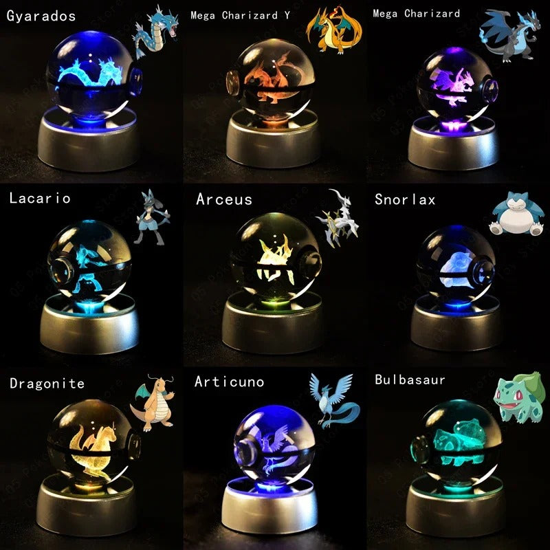 Lampara Pokeballs de cristal con luz Led RGB